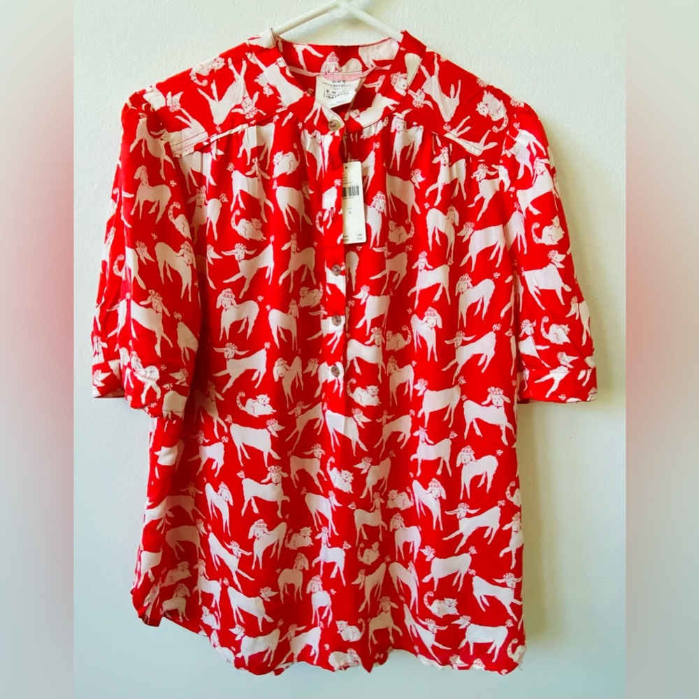 NWT Antropologie Silky Shirt Blouse featuring an Emily Isabella design M - Picture 2 of 4